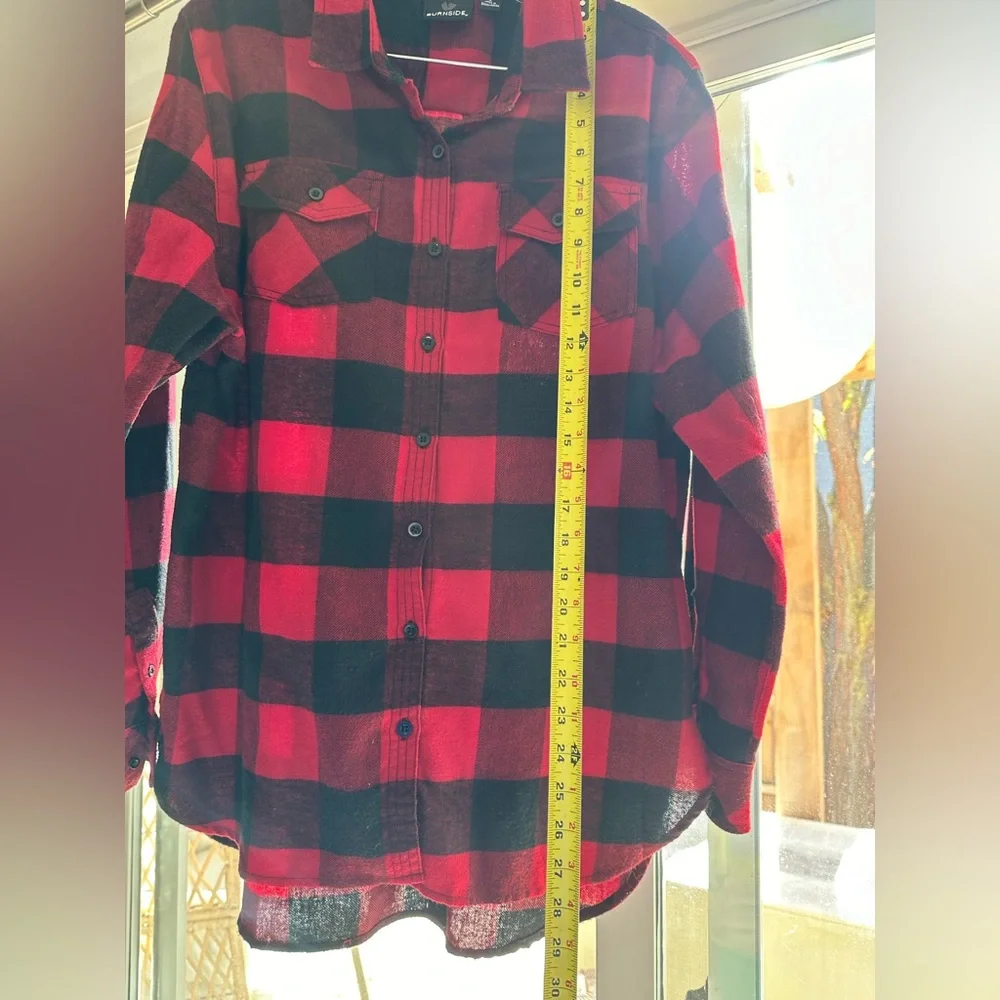 Burnside Vintage Plaid Boyfriend Flannel Shirt Red Black Large Huskers Nebraska - Picture 15 of 16